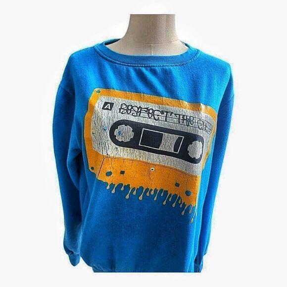 Men’s Black Jack Retro 80’s Inspired Cassette Tape Graphic Pullover Size Small - Picture 2 of 6